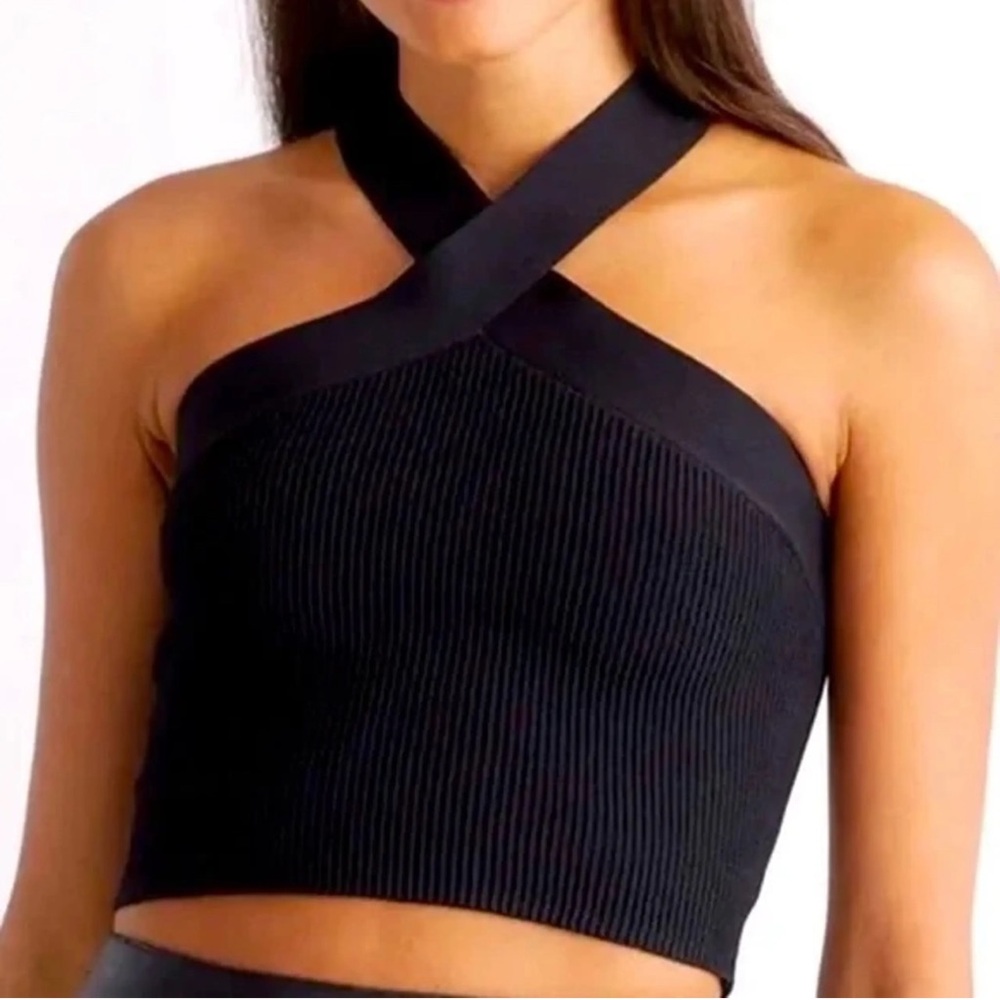 Abercrombie & Fitch Black Ribbed Cross-Strap Crop Top